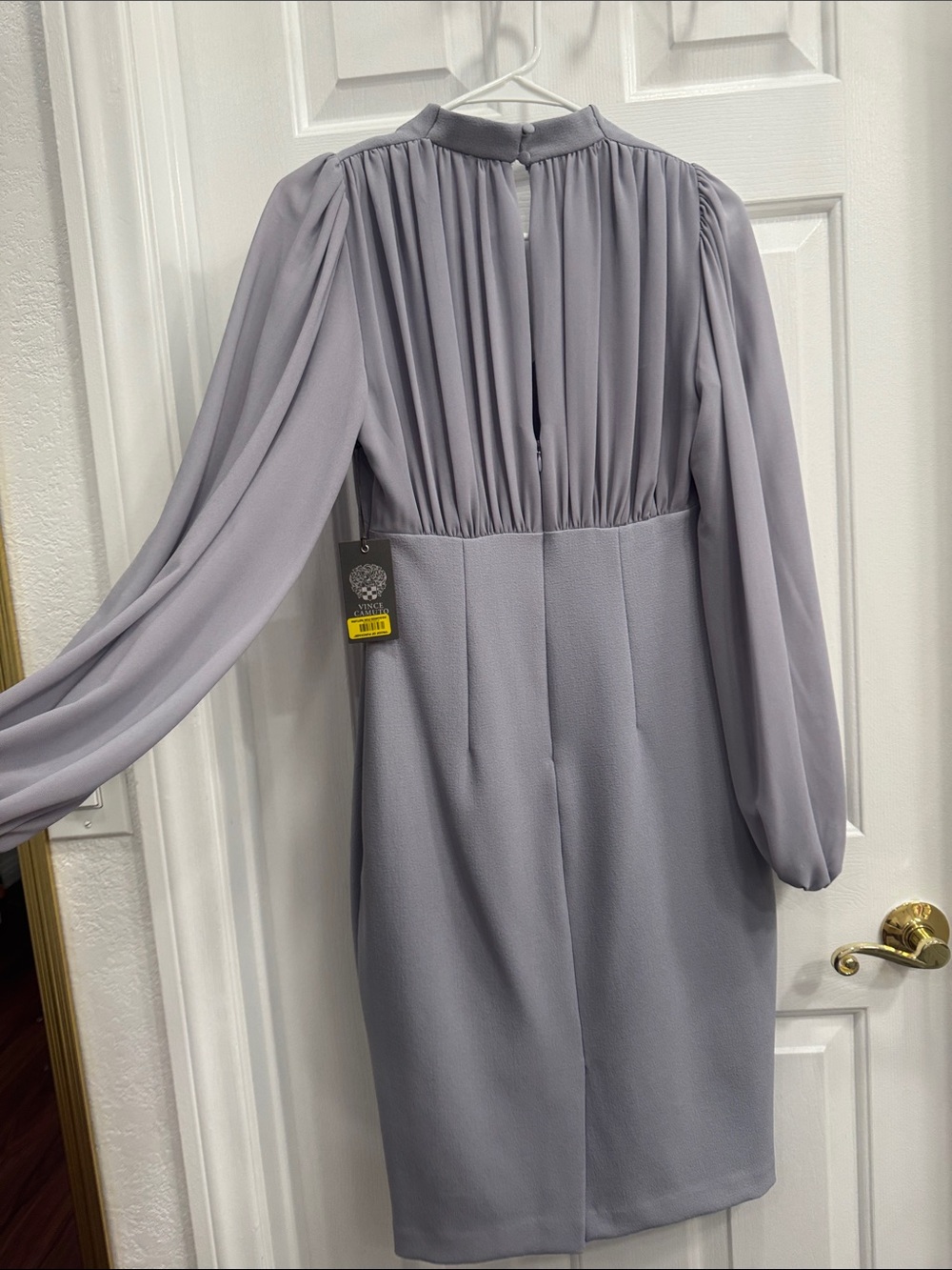 Vince Camuto Lavender Long-Sleeve Pleated Back Sheath Dress